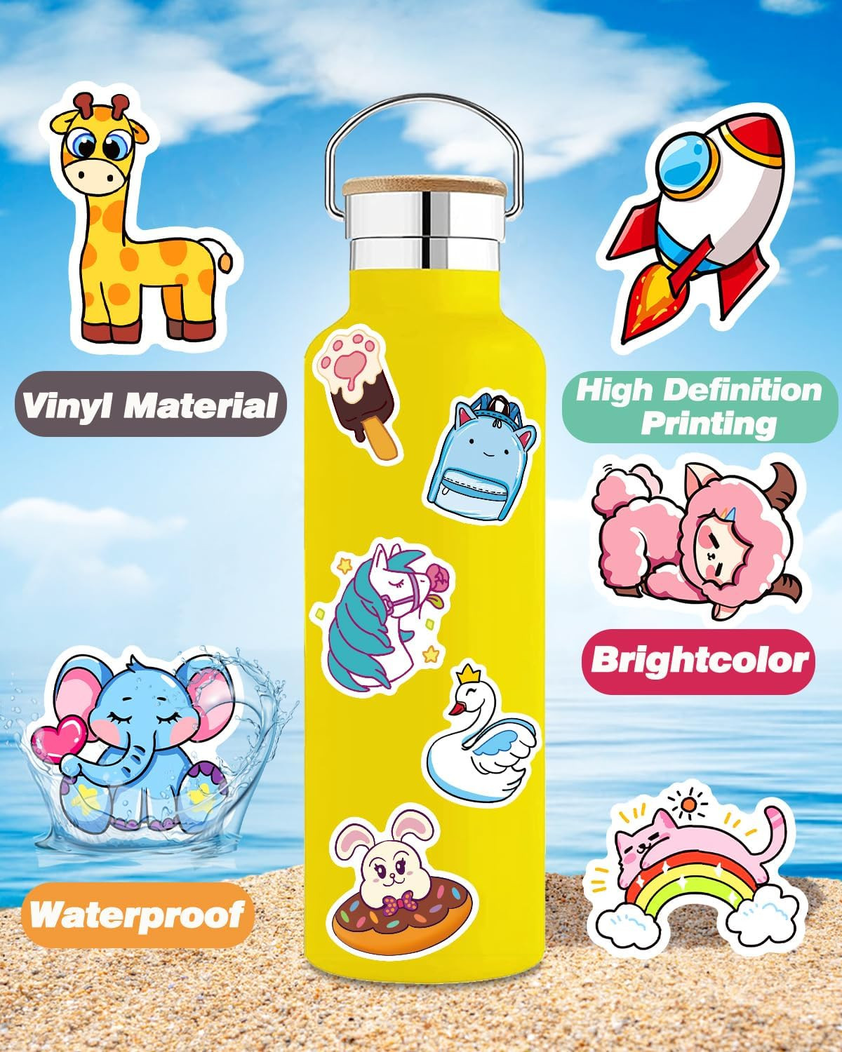 Stickers for Kids, 600Pcs Cute Water Bottle Stickers for Teens, Vinyl Waterproof