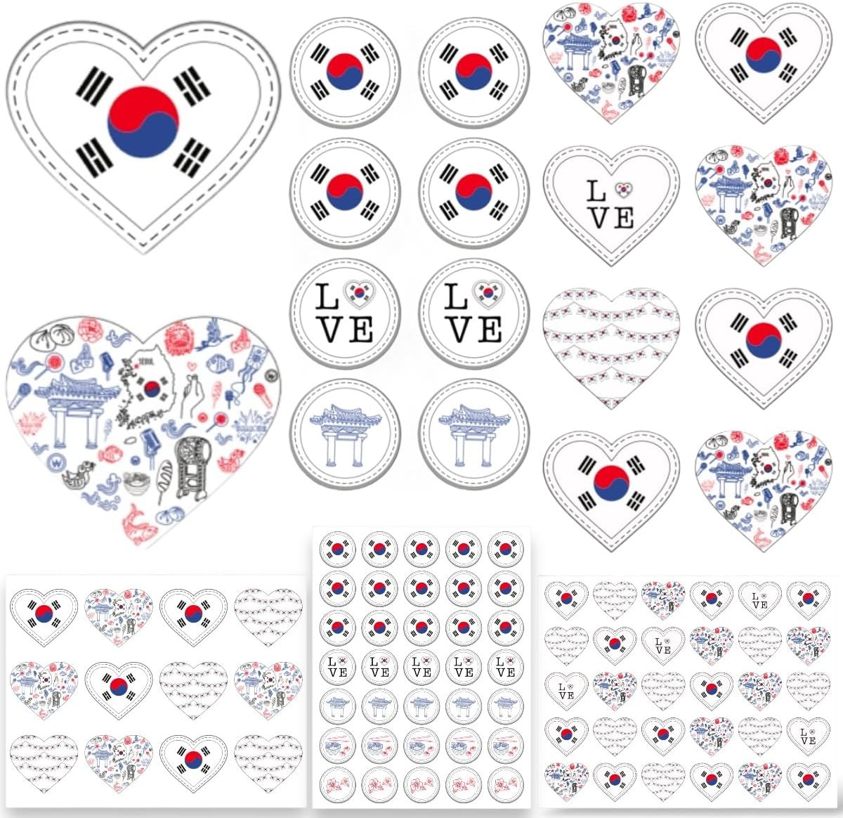 230 South Korea Flag Stickers with Korean Cultural Elements for Party Decor