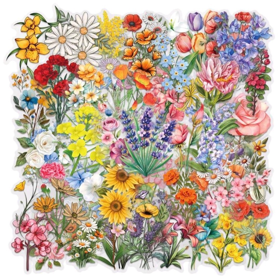 30 Pcs Waterproof Floral Vinyl Multicolor Wildflower Decals Stickers