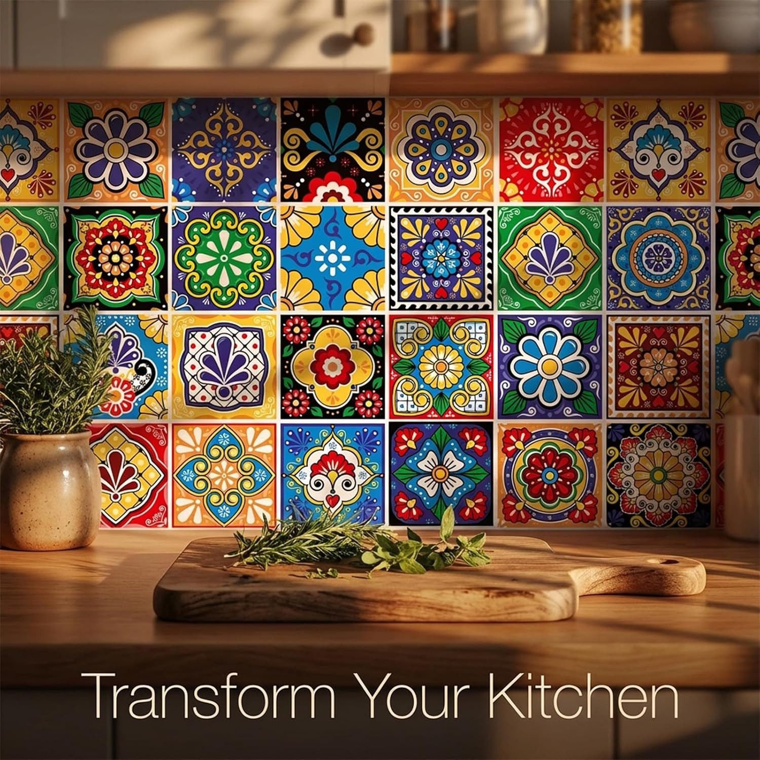 30 Pcs Mexican Talavera Tile Sticker Peel and Stick,4X4 Inch Waterproof Tile Sti