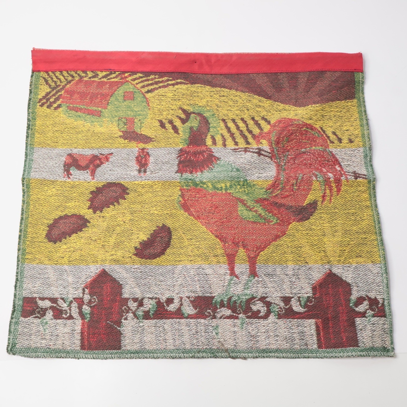 VTG Rooster Tapestry Farmhouse Textile Art Country Kitchen Decor Farm Rustic