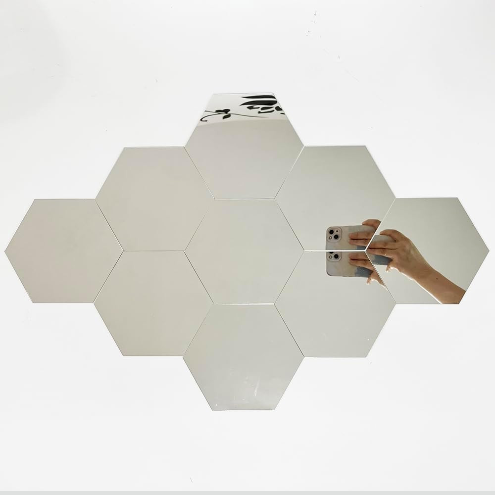 24pcs Silver Hexagon Mirror Acrylic Wall Stickers with