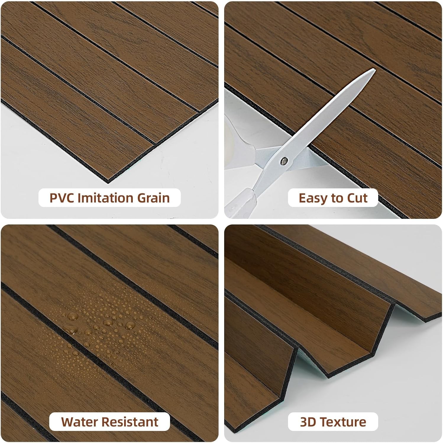 Peel & Stick Wood Slat Wall Panels 12"x12" 30×30cm Decorative PVC Soundproof