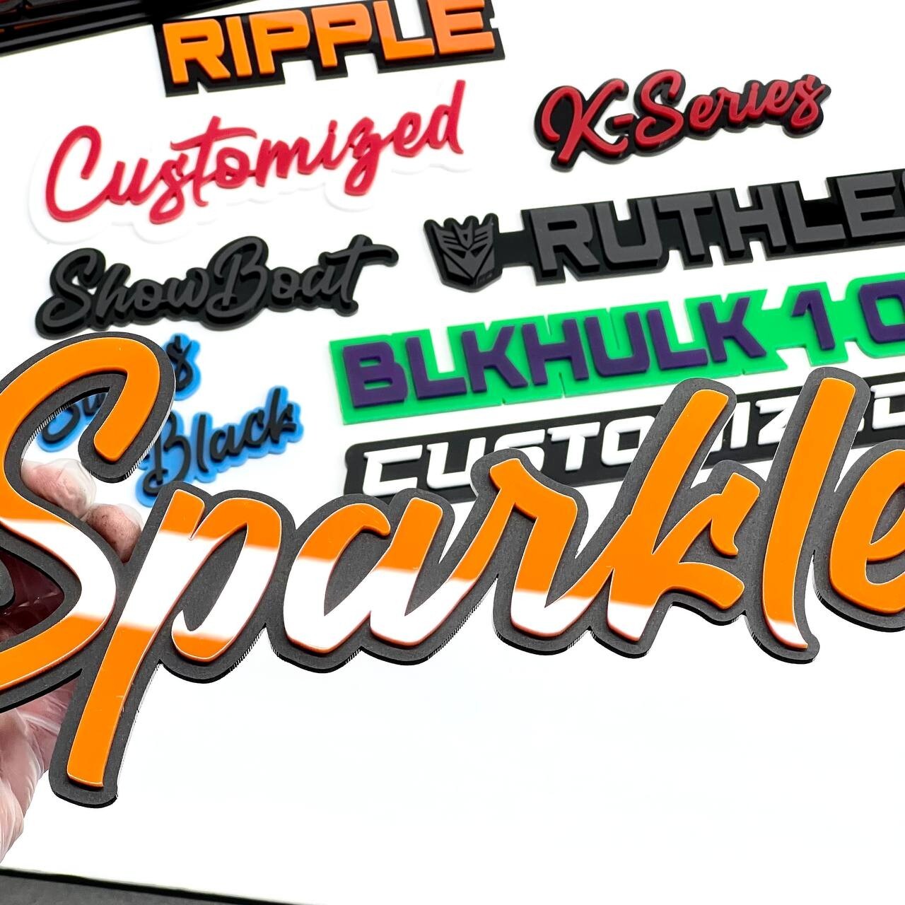 Customized Car Acrylic Emblem Badge MULTI COLOR Custom Text Names