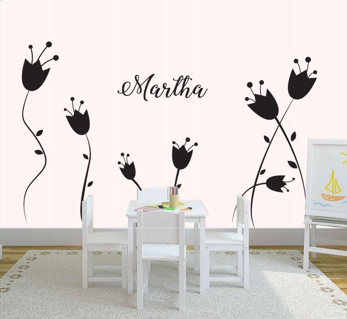 PERSONALIZED NAME Flower WALL STICKER Decal Art Mural Stencil Nursery ST211