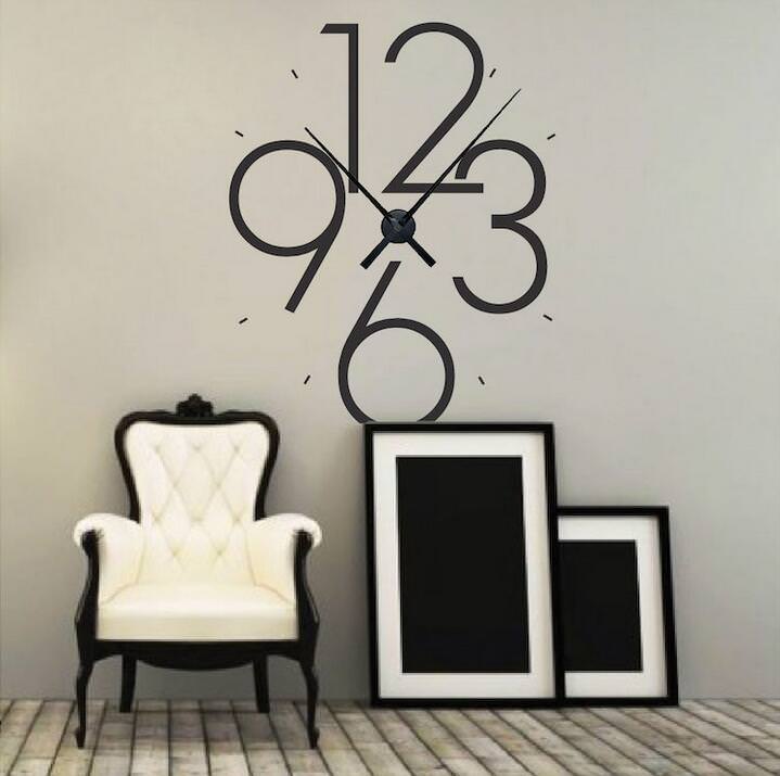 MODERN NUMBER CLOCK Home Wall Art Decals Quote Decor Words Design