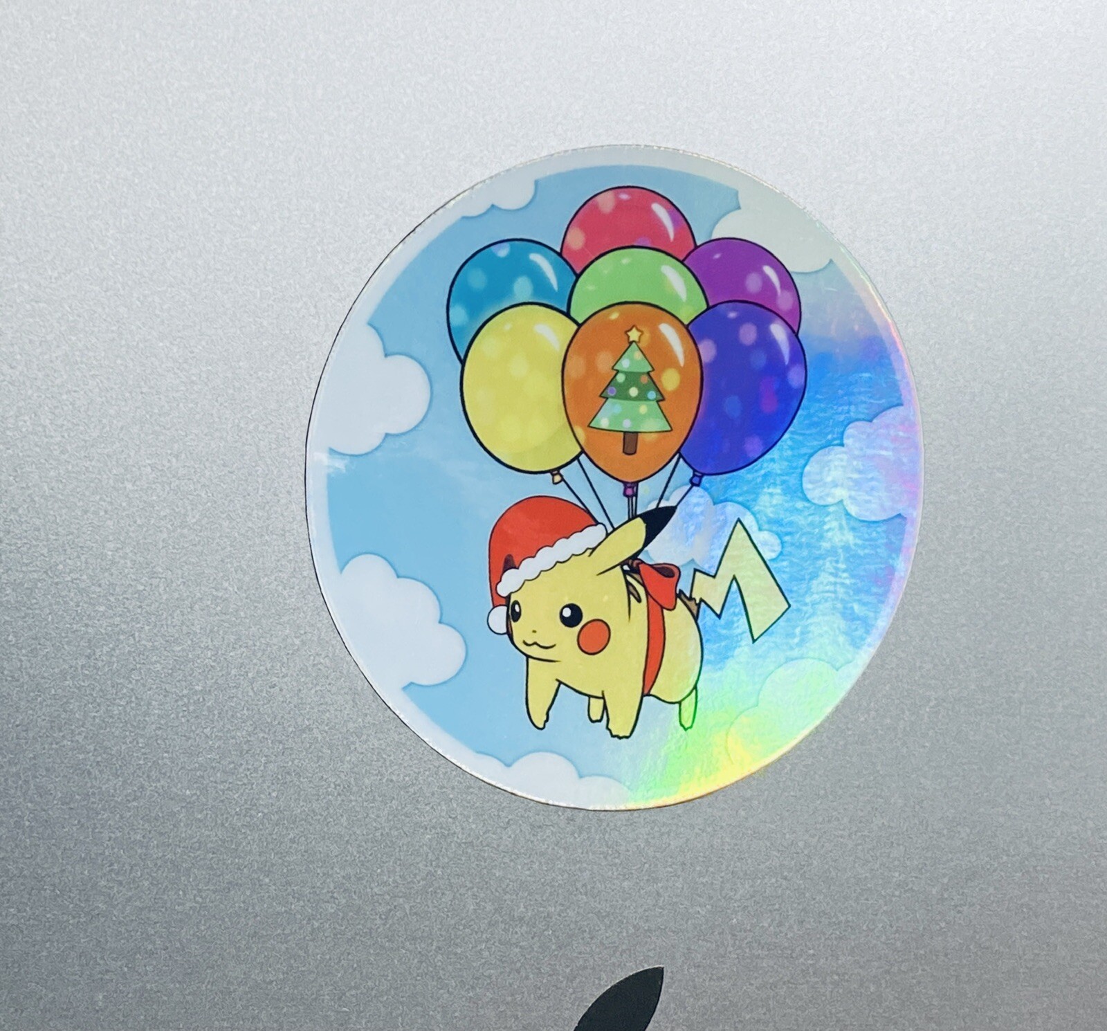 Flying Santa Hat Pikachu – Sticker Holographic Pokemon Decal Rainbow Holo