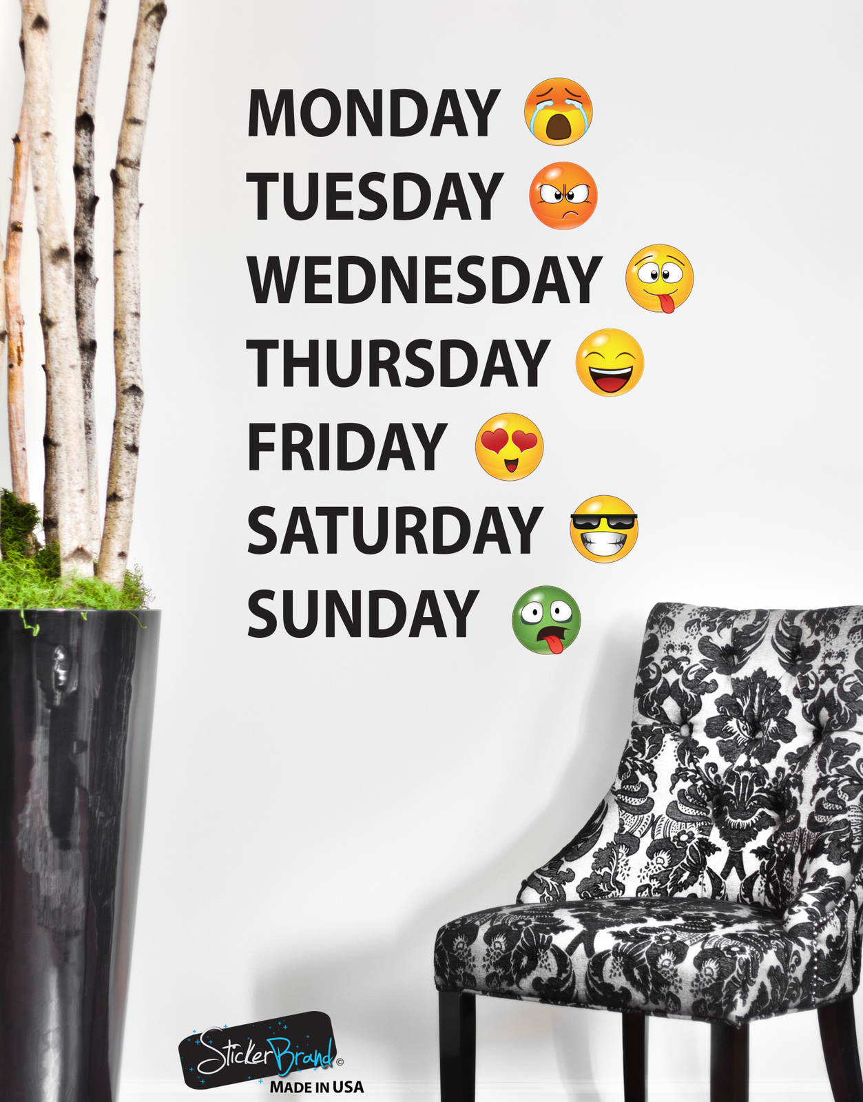 Days of the Week Emoticon Calendar Wall Decal Sticker #6071 Monday thru Sunday