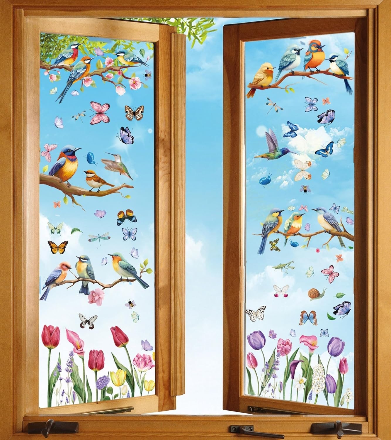 78PCS Spring Window Cling Stickers Tulip Butterfly Bird Strike Decals