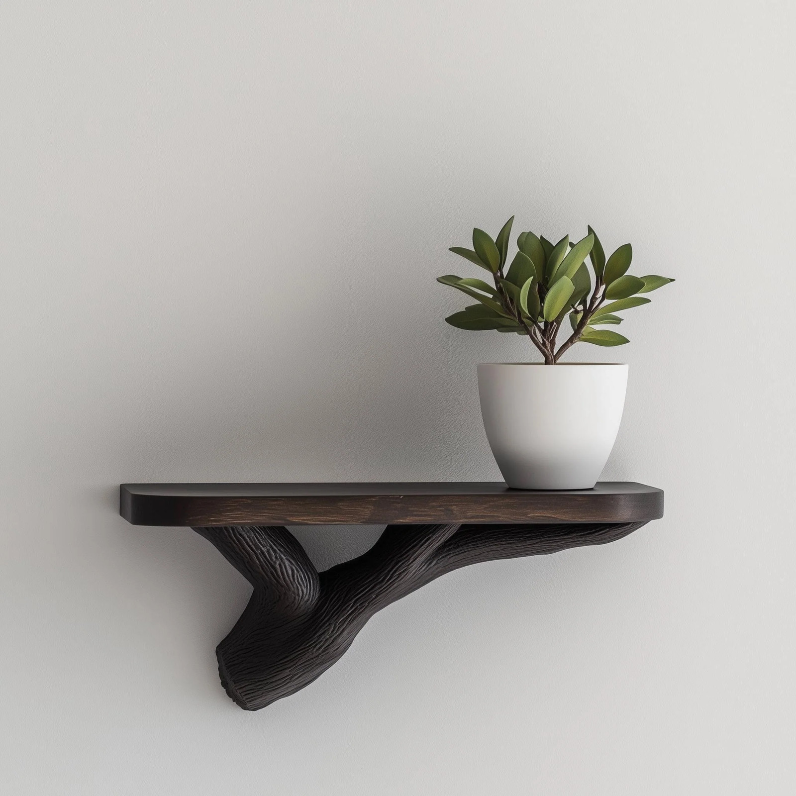 Dark Wood Wall Shelf | Tree Branch Floating Shelf | Modern Nature Decor