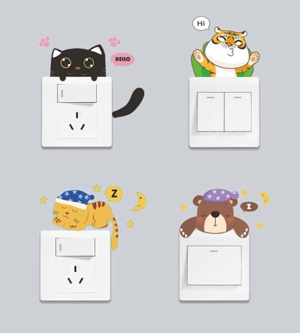 1 Piece Cartoon Animals Art Vinyl Decal Wall Window Light Switch Outlet Sticker