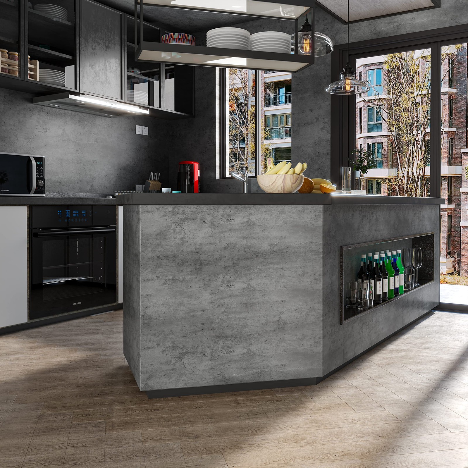 burgeliy Matte Dark Grey Marble Vinyl Wrap 16×196 Waterproof Heat-Resistant