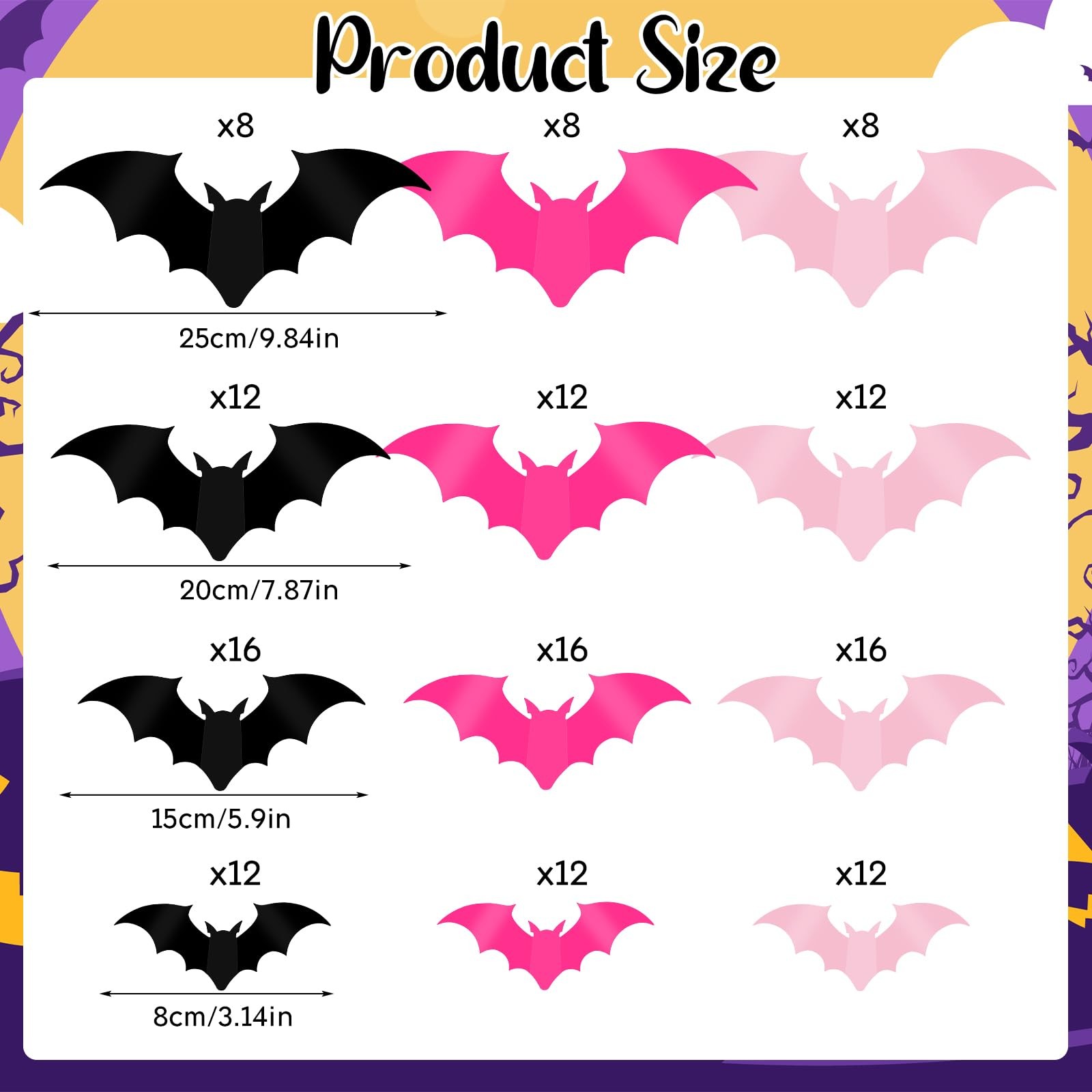 DIYASY 144 Pcs Pink Bats Wall Decor, Halloween 3D Black, Pink, Rose