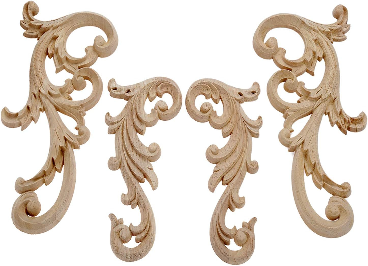 2-Pair Clear Carved Wood Appliques Onlay, 24X12Cm/9.45X4.72Inch, Door Decorative