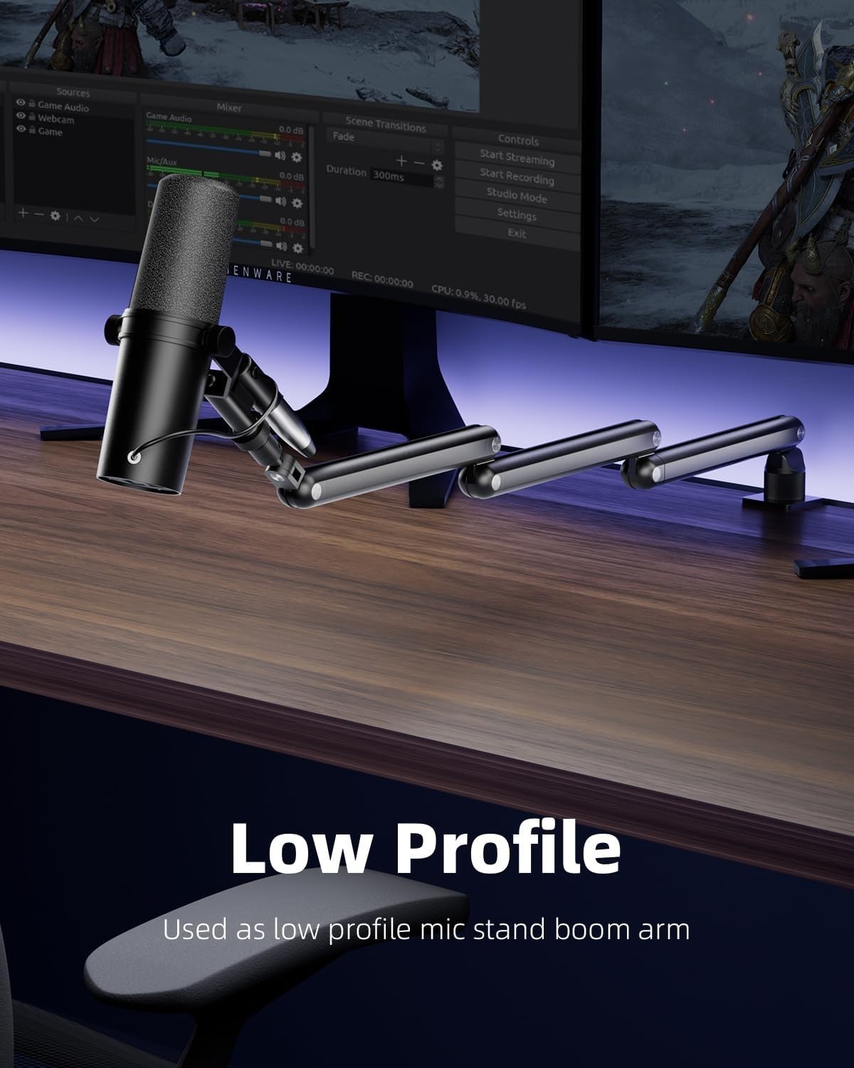 Mic Arm for Lightweight Mics, Microphone Arm Rotatable, Storable Desk Mic Stand