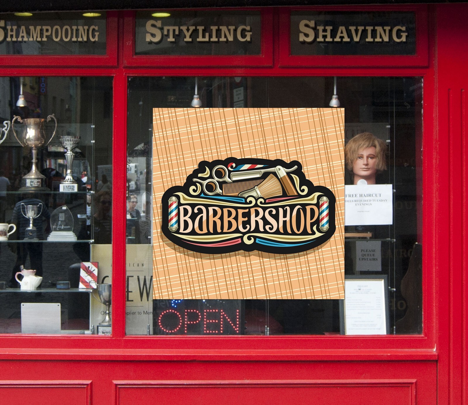 3D Man Hair Cut A527 Barber Shop Window Stickers Vinyl Wallpaper Wall Murals Amy