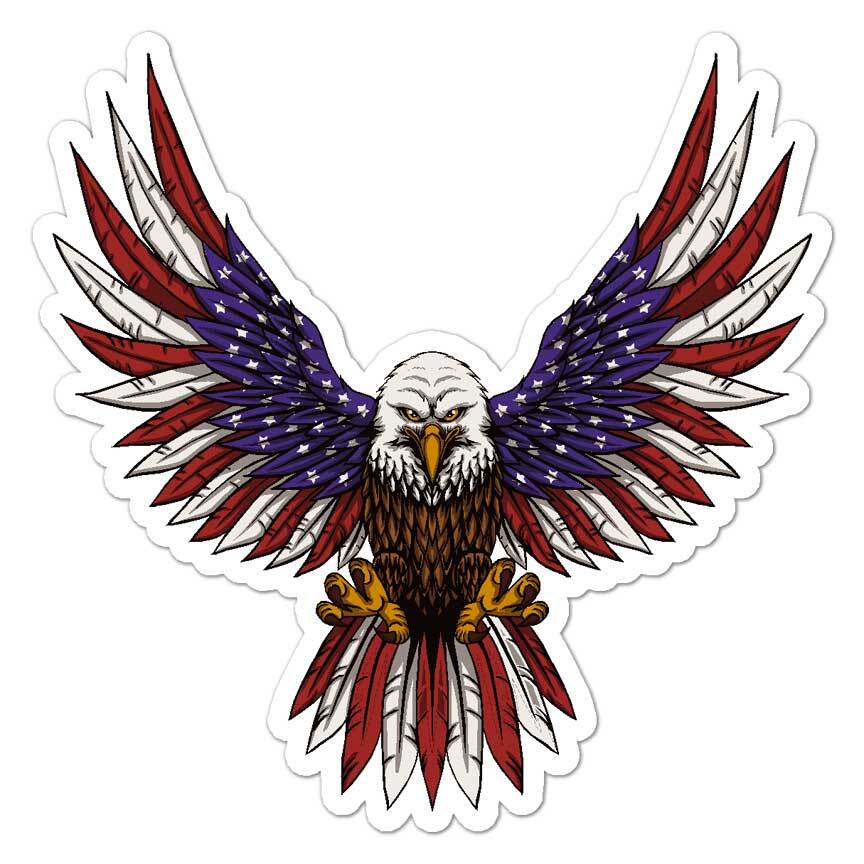 American Flag Eagle, Vinyl Decal Sticker, Indoor Outdoor, 3 Sizes, #7606