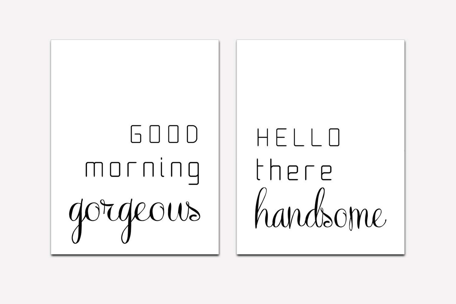 Good Morning Gorgeous Hello there Handsome Bedroom Quote Print Set of 2 Nordi…