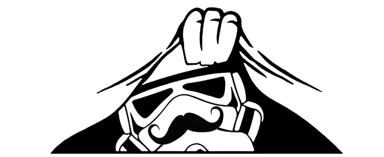 Stormtrooper Peeking with Mustache 6" Black Vinyl Decal Any Flat Surface
