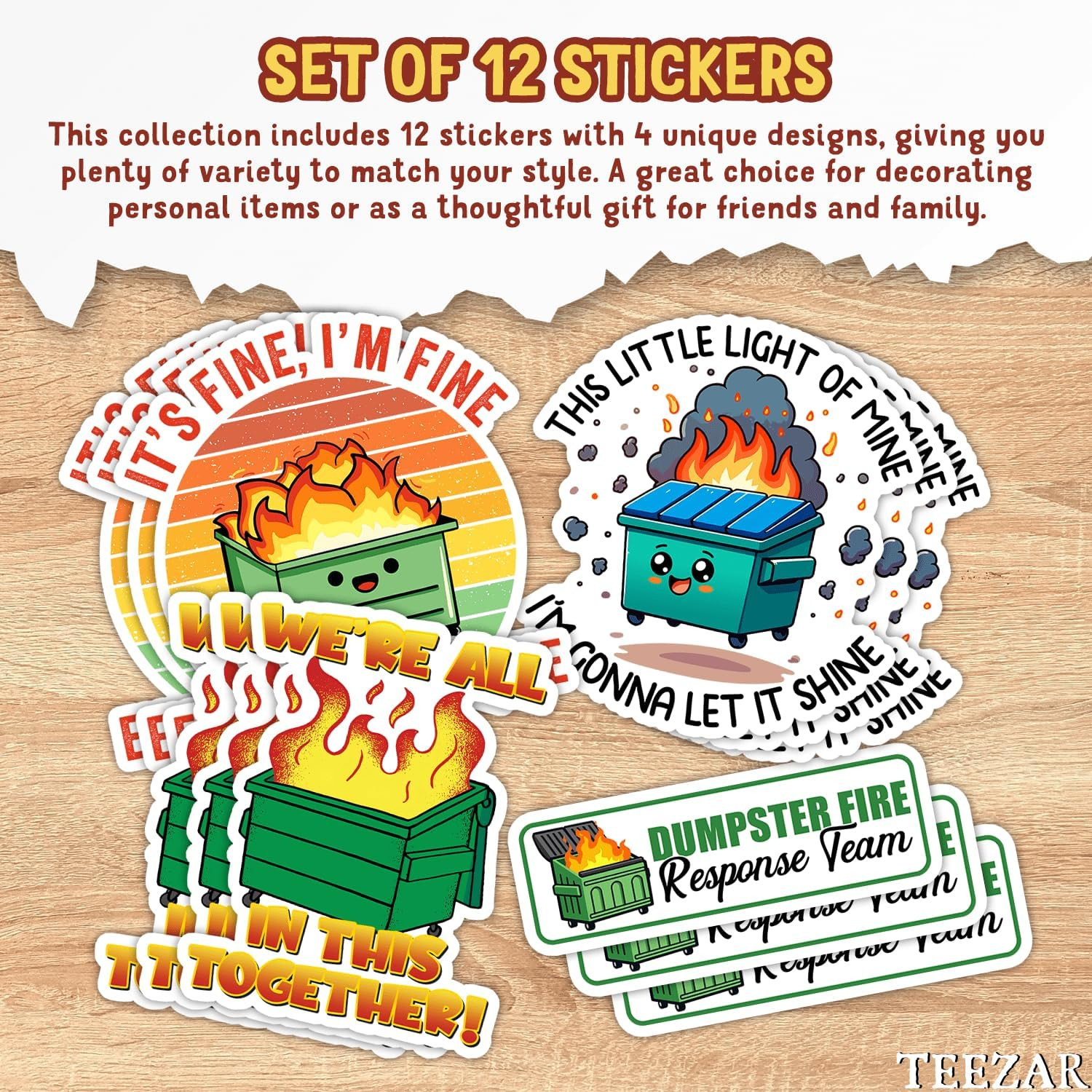 12 PCS Dumpster Fire Sticker, I'M Fine It'S Fine Everything Is Fine Sticker, Fun