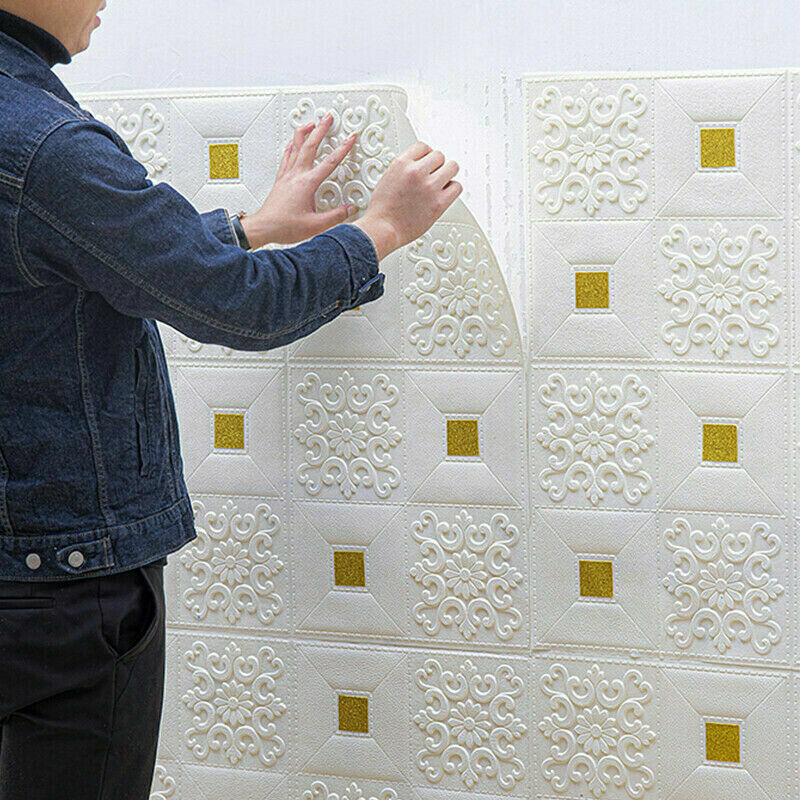 10Pcs 3D Wall Panels Self-adhesive Tile Brick Sticker Waterproof Foam Wallpaper