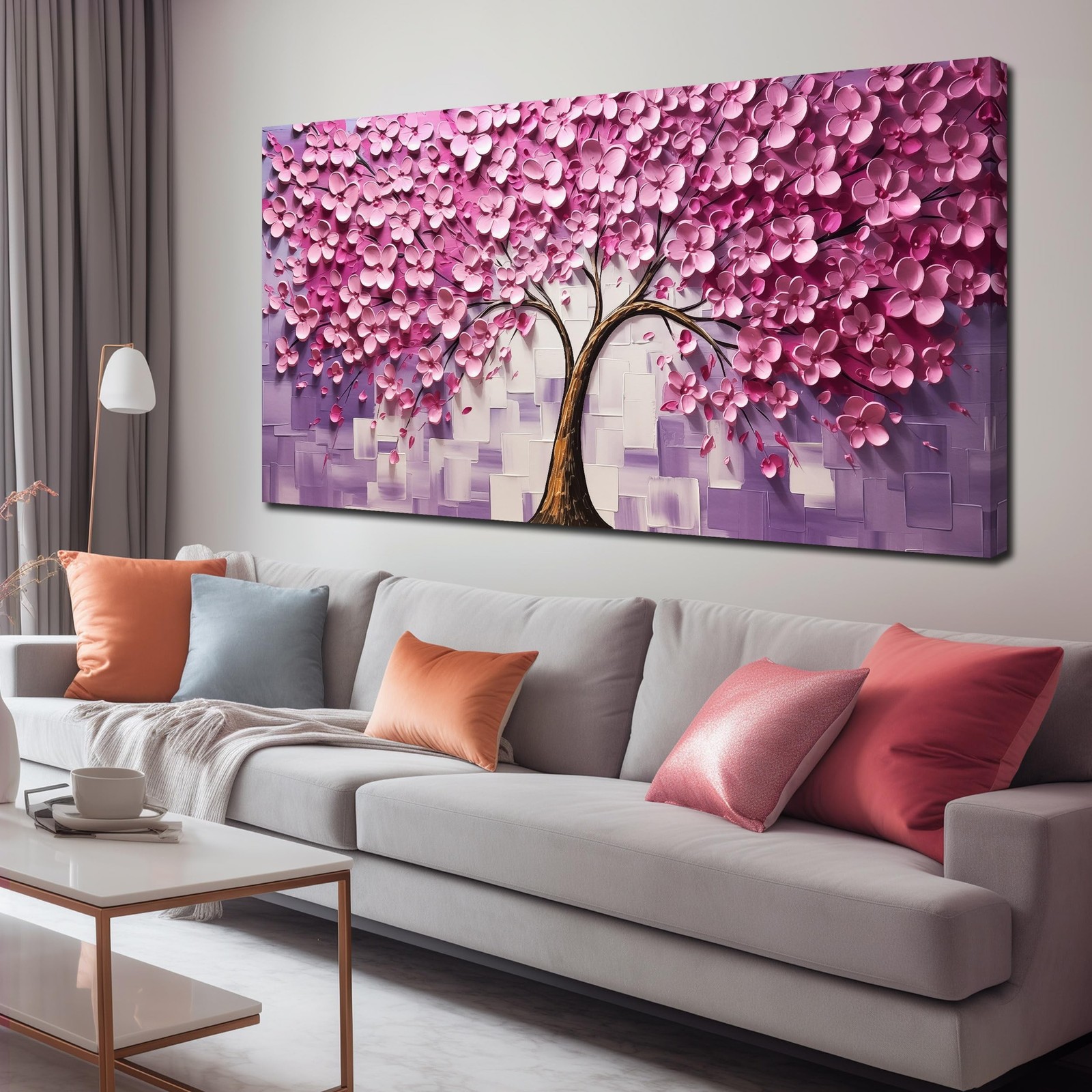 Tree of Life Wall Art for Living Room Large Size,Hot Pink Bedroom Decor for T…