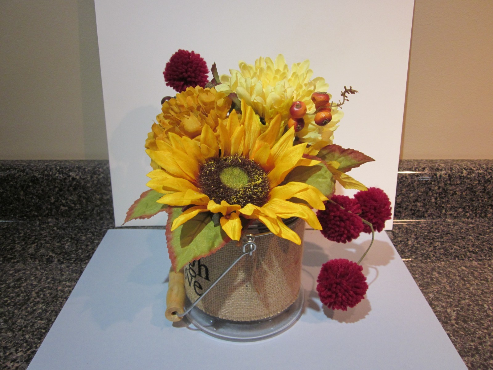 Home Decor Live Laugh Love Flowers in Glass Jar Pail Home Decor Free Ship