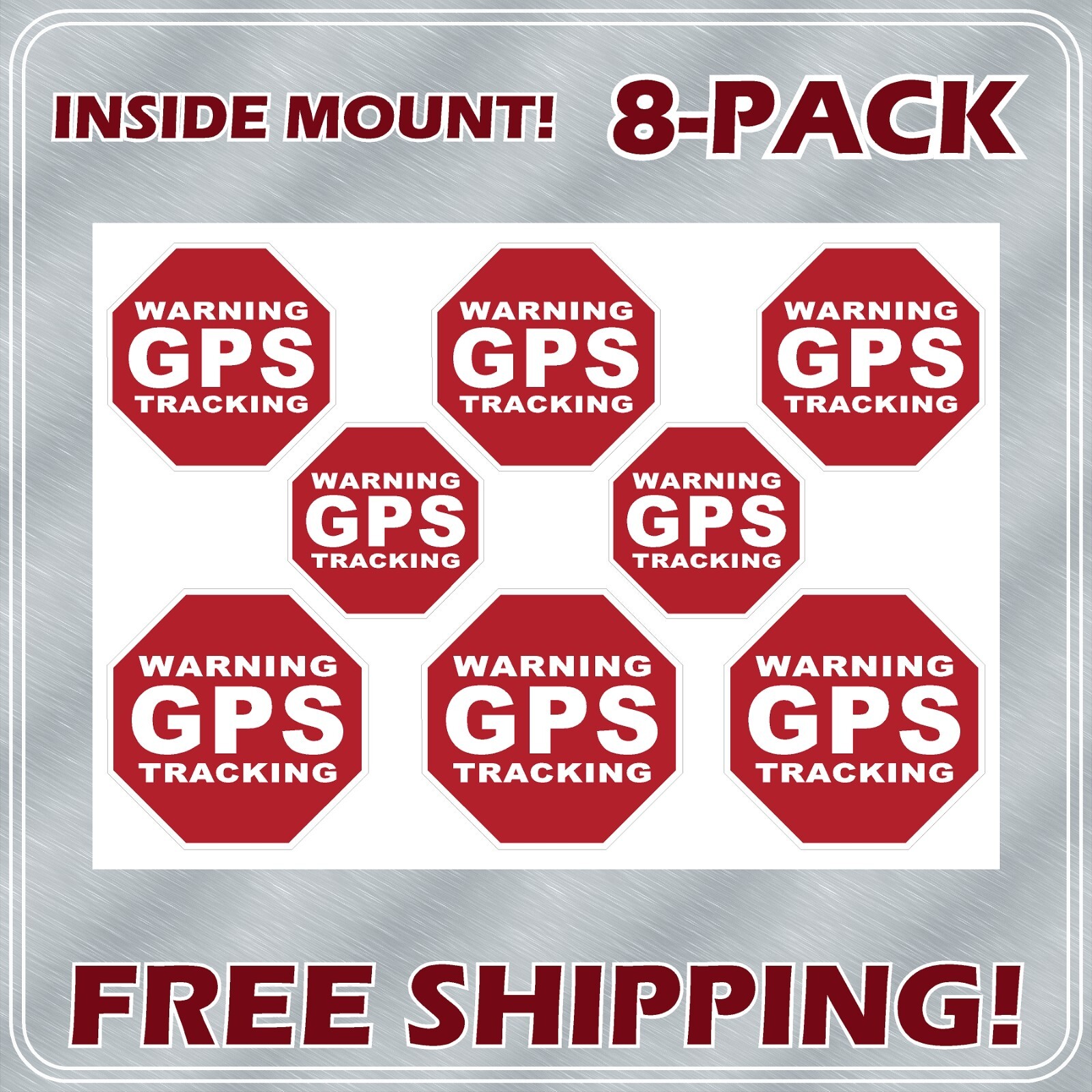 8 PACK INSIDE MOUNT GPS Tracking Stickers Theft Deterrent "STOP" FREE SHIPPING!