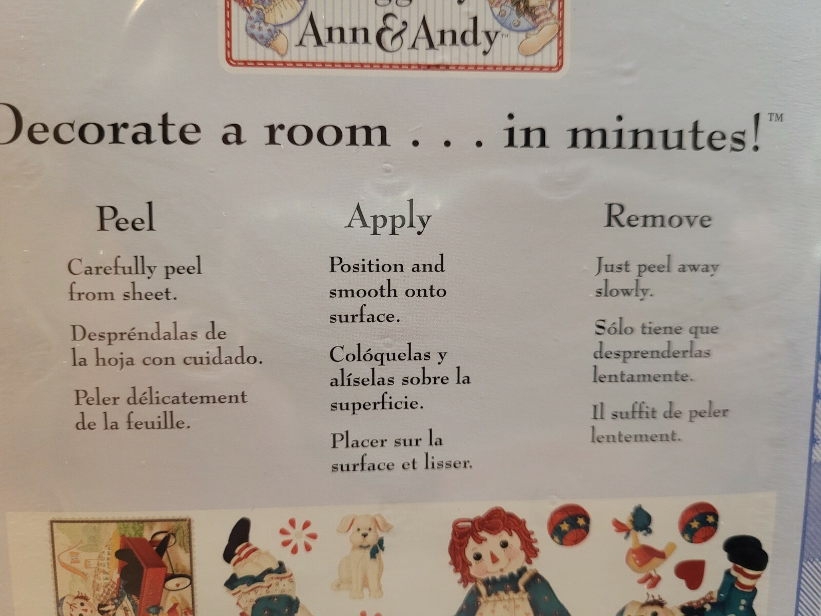 'RAGGEDY ANN & ANDY' WALLPAPER 'STICK-UPS' WALLPAPER STICKERS, BRAND NEW IN PKT