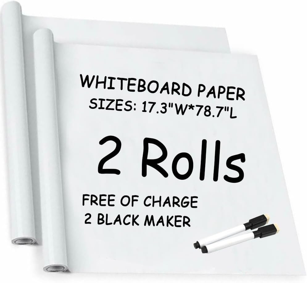 2 Roll White Chalkboard Paper – Whiteboard Vinyl Paper Removable Bulletin Wall S