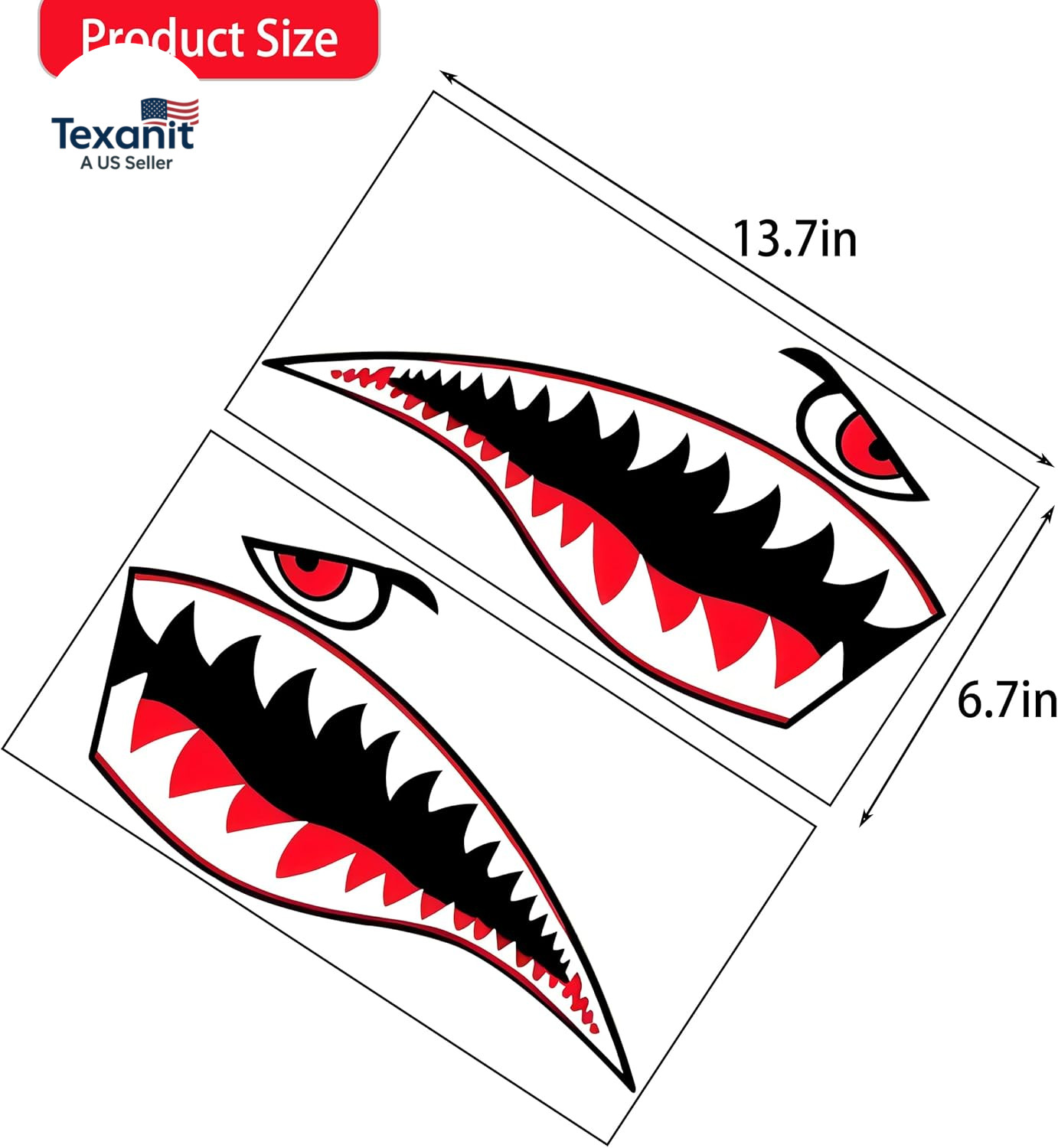 Shark Teeth Sticker， Waterproof PVC Flying Tiger Shark Mouth Decal for Kayak, Ca