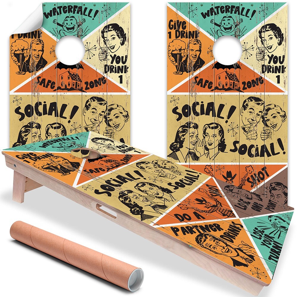 Drinking Game Retro Vintage Vibe Cornhole Board Wraps and Decals Vinyl Sticker
