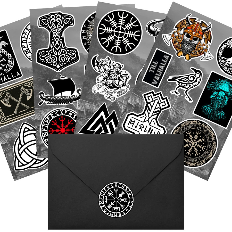 Viking Norse Mythology Stickers Vegvisir Mjolnir Thor Hammer Valhalla Odin Raven