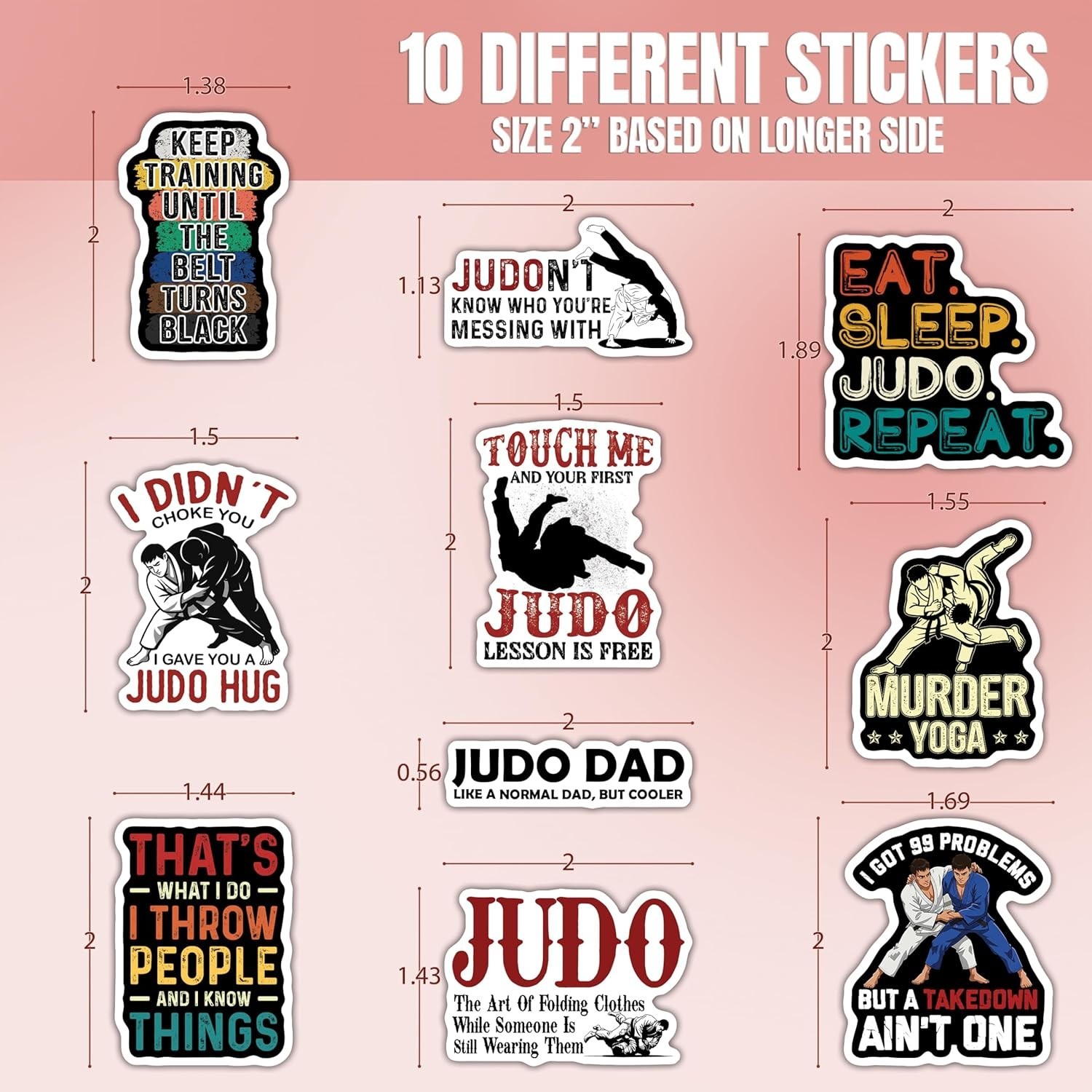 10pcs Judo Sticker Sheet, Martial Arts Joke & Training Decal for Judoka Judo Dad