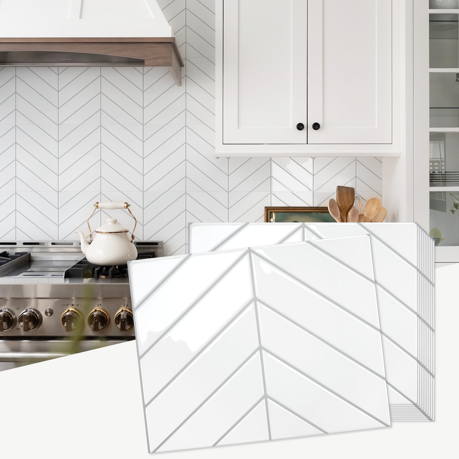 10 Sheets Thicker Herringbone Peel Stick Backsplash, 12.6”×9.7” Self Adhesive