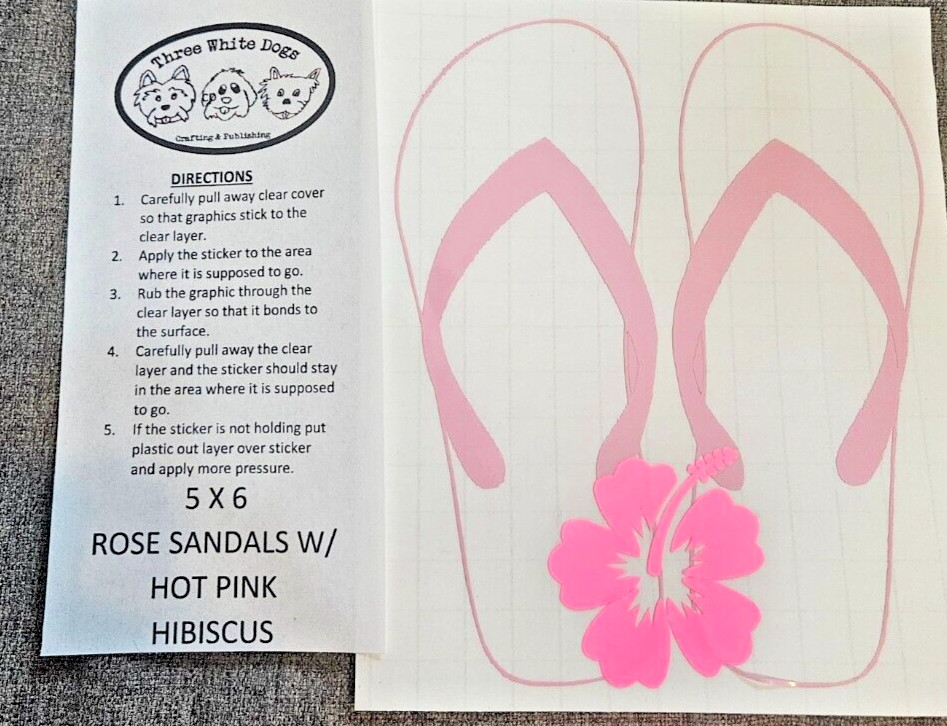Rose Flip Flops with Hot Pink Hibiscus 5" x 6" Vinyl Window Decal