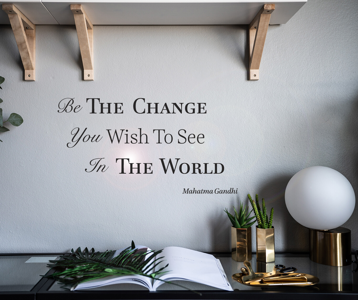 Wall Decal Gandhi Motivation Phrase World Change Vinyl Decor Black gz450