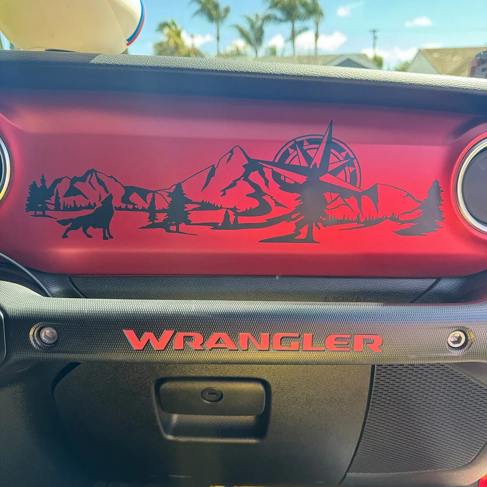 Aftermarket Jeep Wrangler JL & Gladiator JT Dashboard Decal – Wolf, Mountain & C