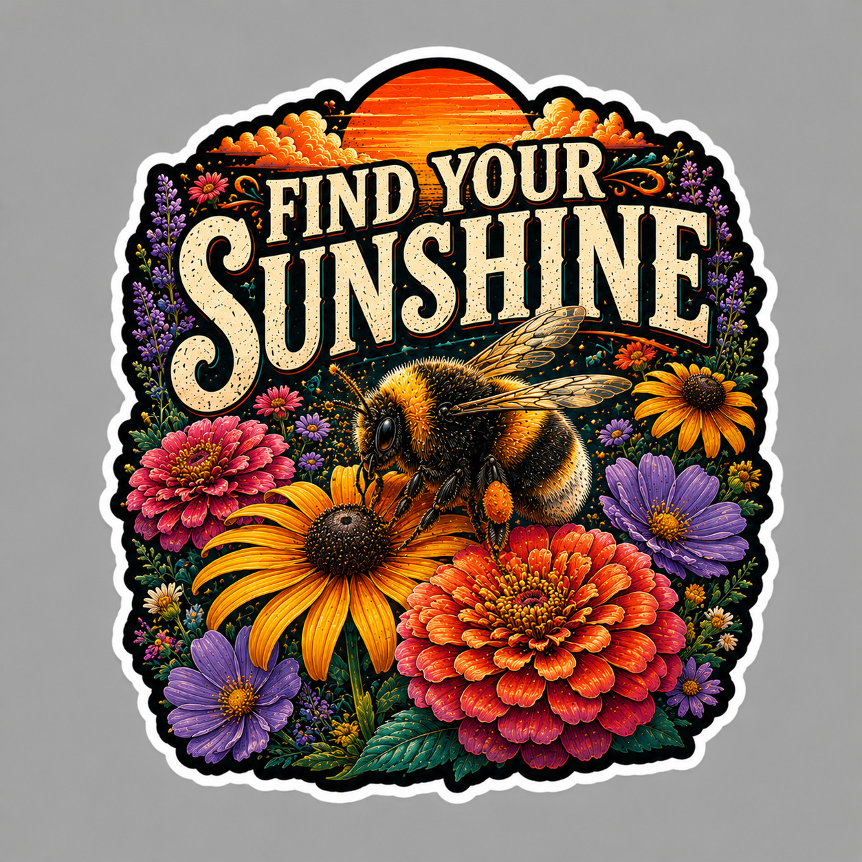 Bumble Bee Sticker Vinyl Decal Find Your Sunshine Floral Wildflower Garden Quote