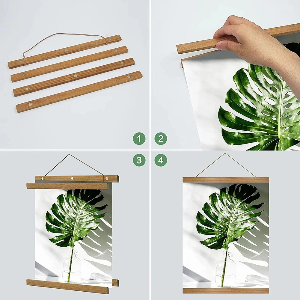Teak Wood Magnetic Hanging Scroll Frame for Posters and Artwork 21 to 51cm