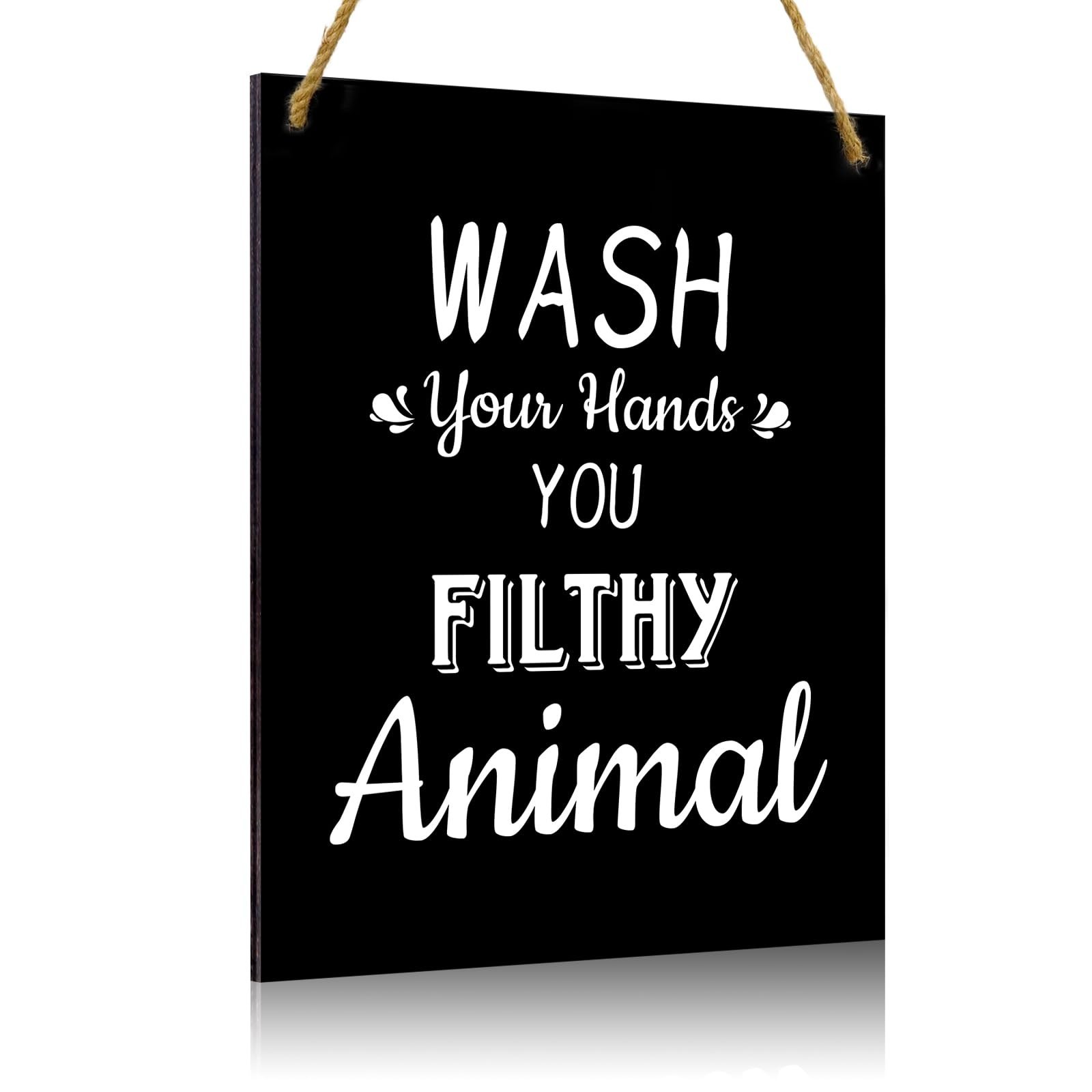 Funny Bathroom Sign 'Wash Your Hands You Filthy Animal' – Rustic Wood Wall De…