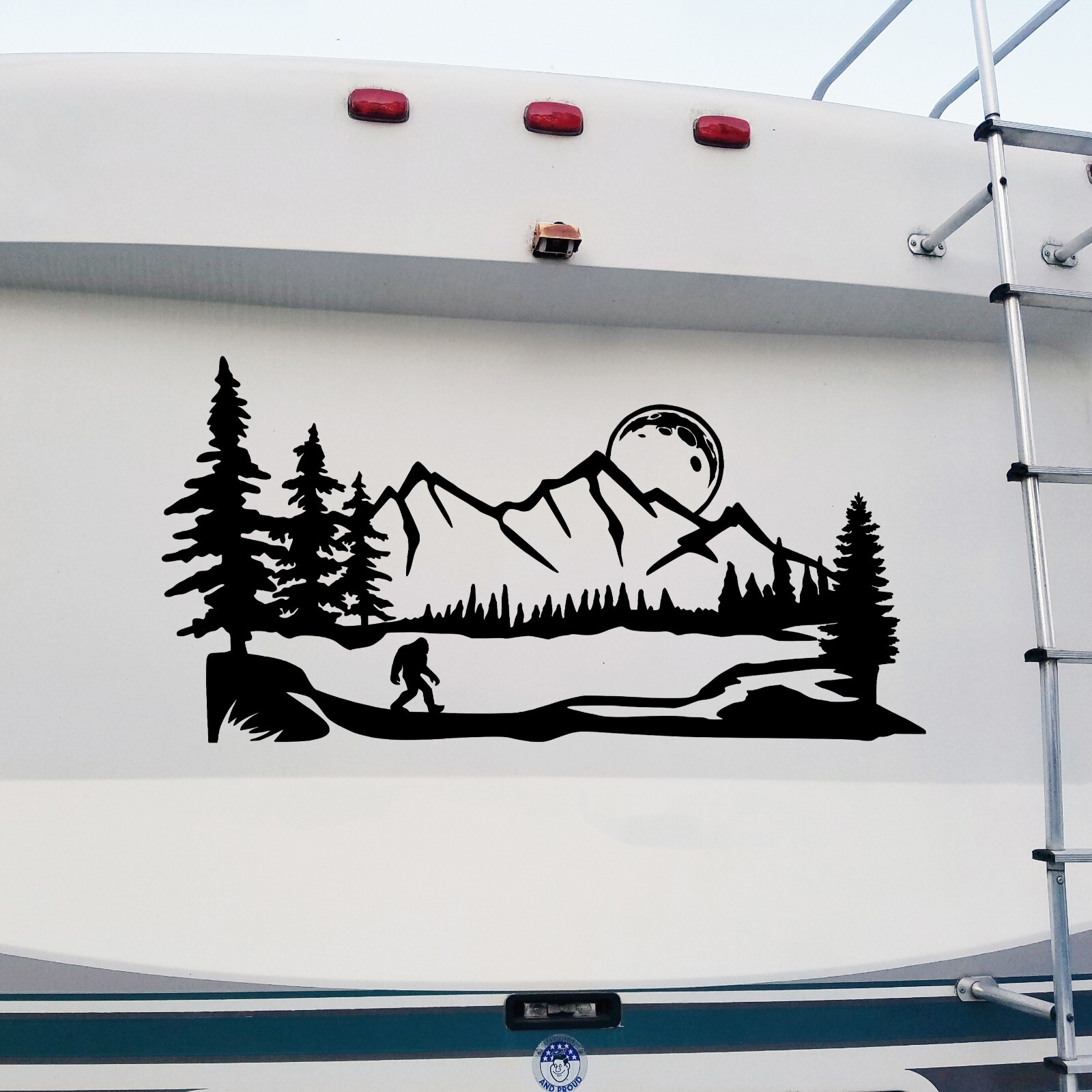 Bigfoot Moon Scene V8 | Custom Color/Size Vinyl Decal Graphics For RV Travel