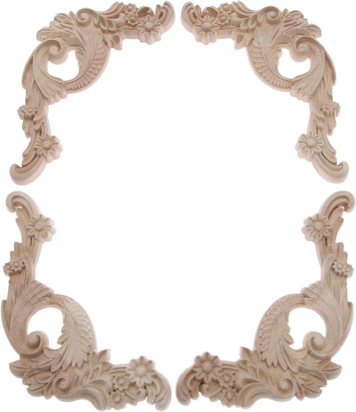 Wood Carved Appliques Wooden Onlays, 2 Pairs 2 Pairs(4Pcs), C: 20×8.5cm