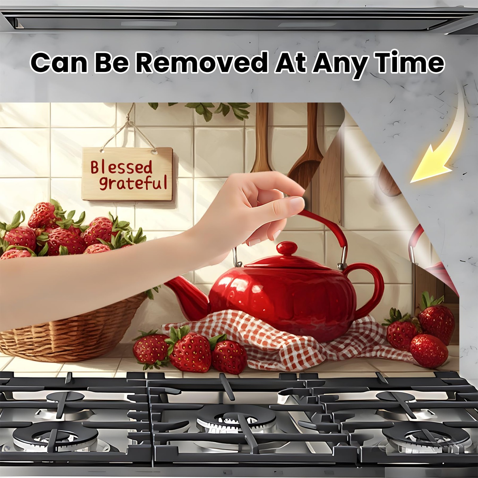 Red Kitchen Backsplash for Stove, Waterproof & Oil-Proof Kitchen Wallpaper St…