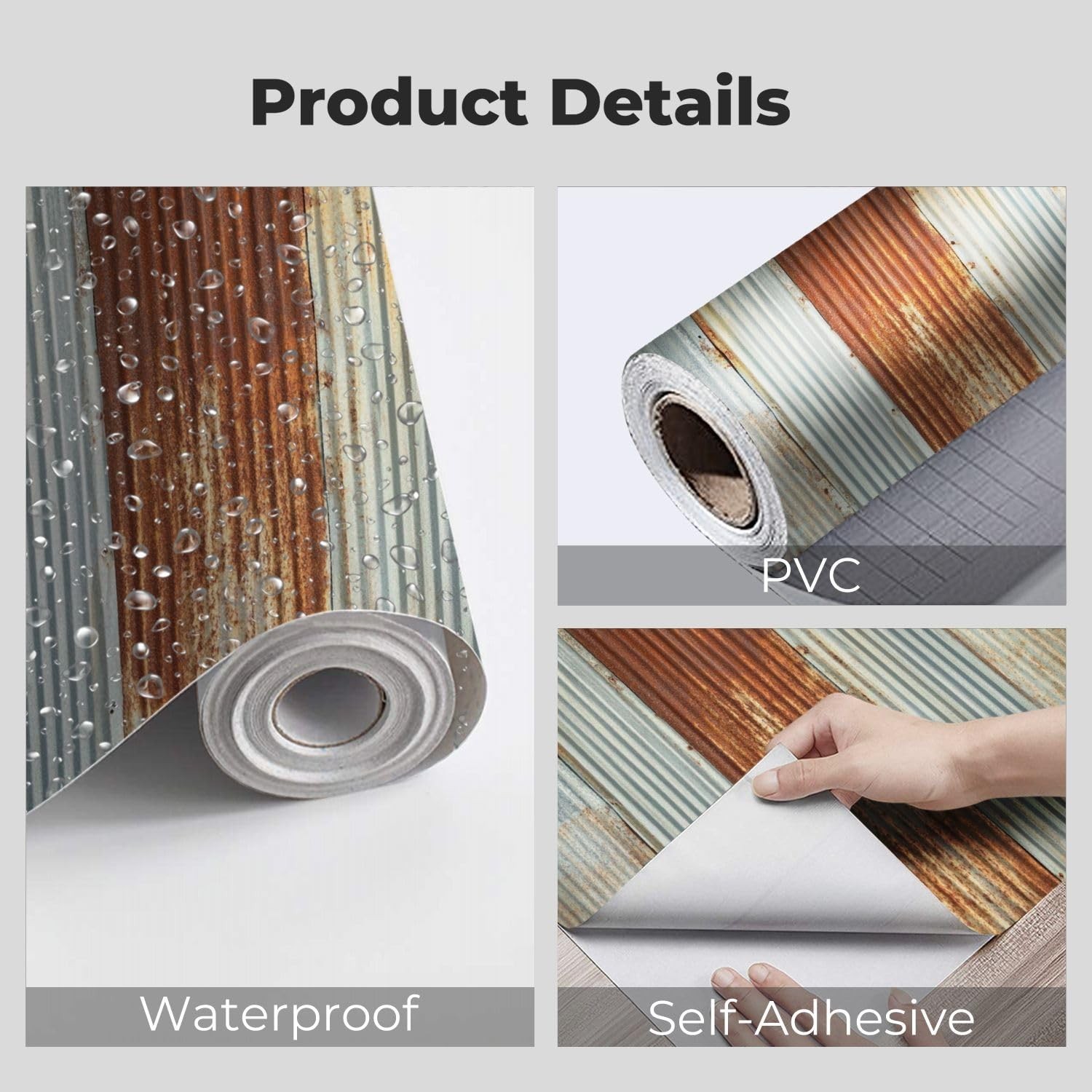VGHUYEVOGERE Peel and Stick Wallpaper – Old Texture Rusty Galvanized Metal Pa…