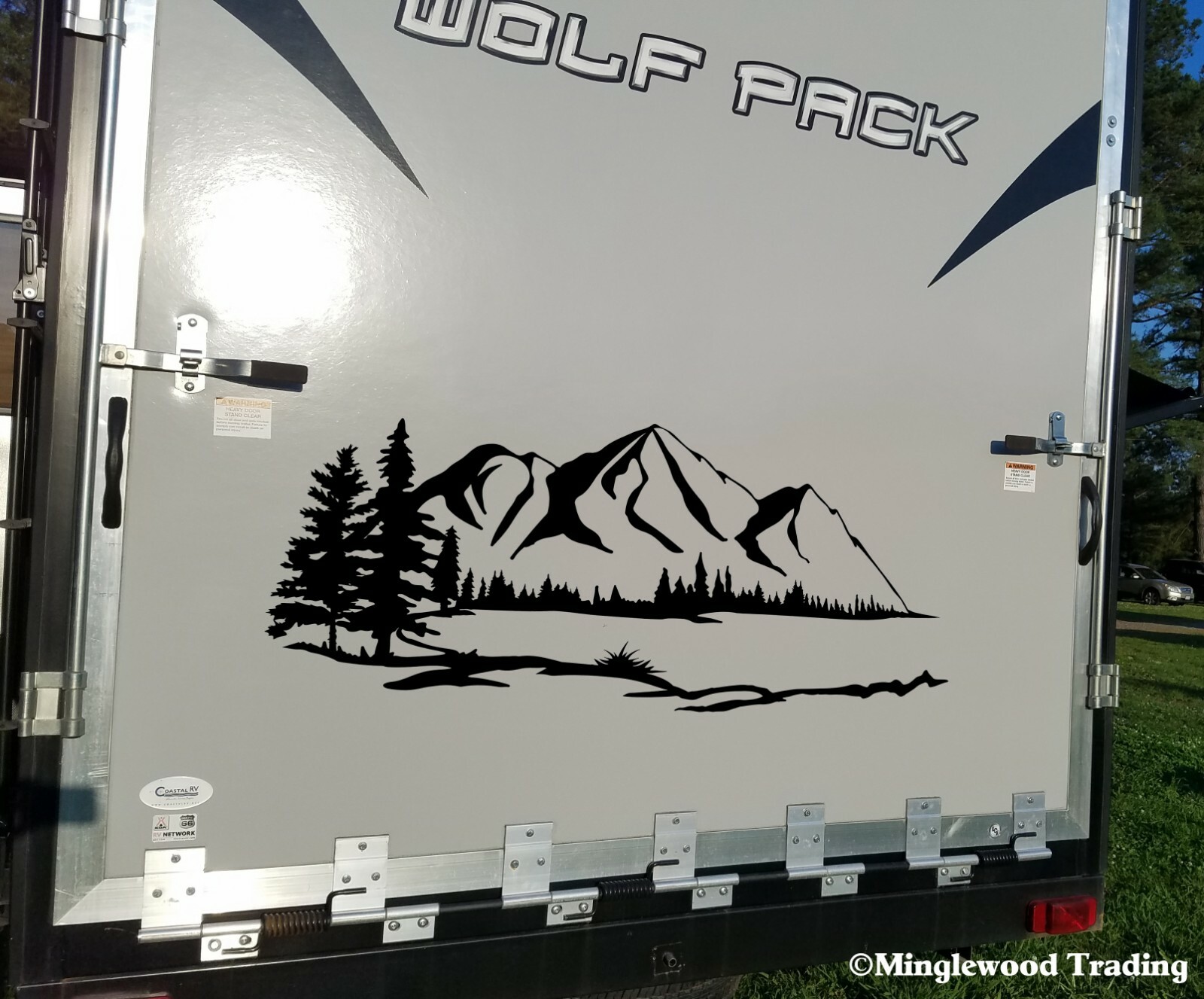 Lake Mountain Trees Scene Vinyl Sticker – Camper RV Travel Trailer Graphics