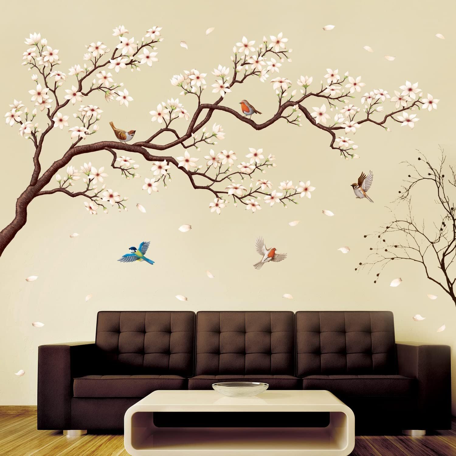DECOWALL SG4-2213 Oriental Flower Tree Wall Stickers Decals White Cherry A