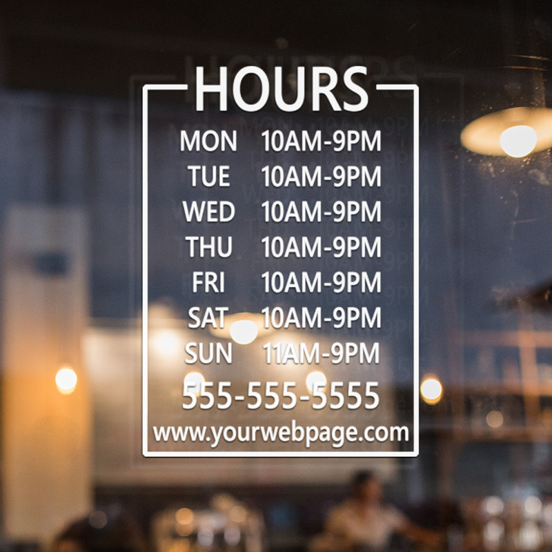 HOURS OF OPERATION decal. Storefront and office Window Decal. Door Sign.