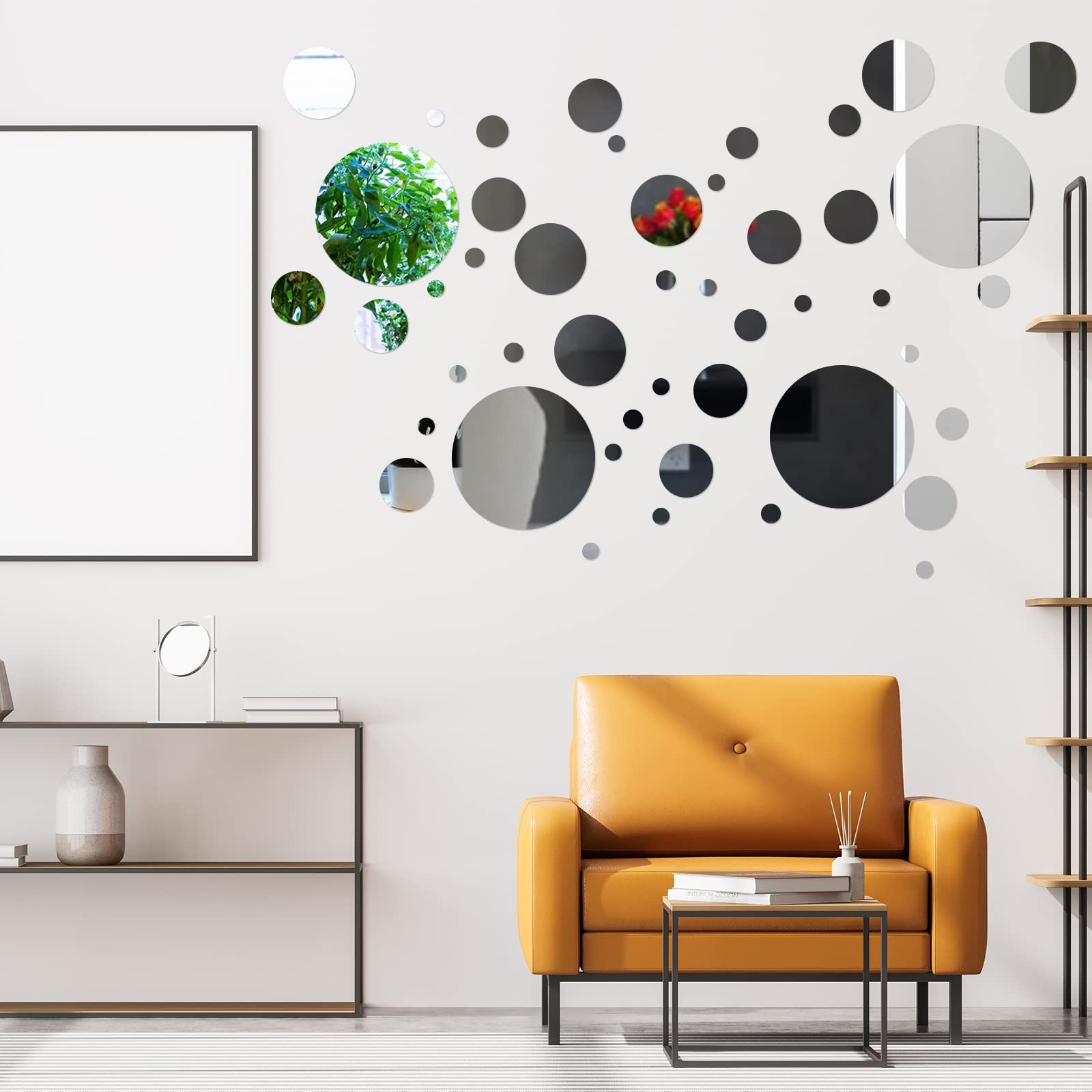 48/96 Pcs Acrylic Mirror Wall Stickers Removable Circle Mirrors Wall Decor Ro…
