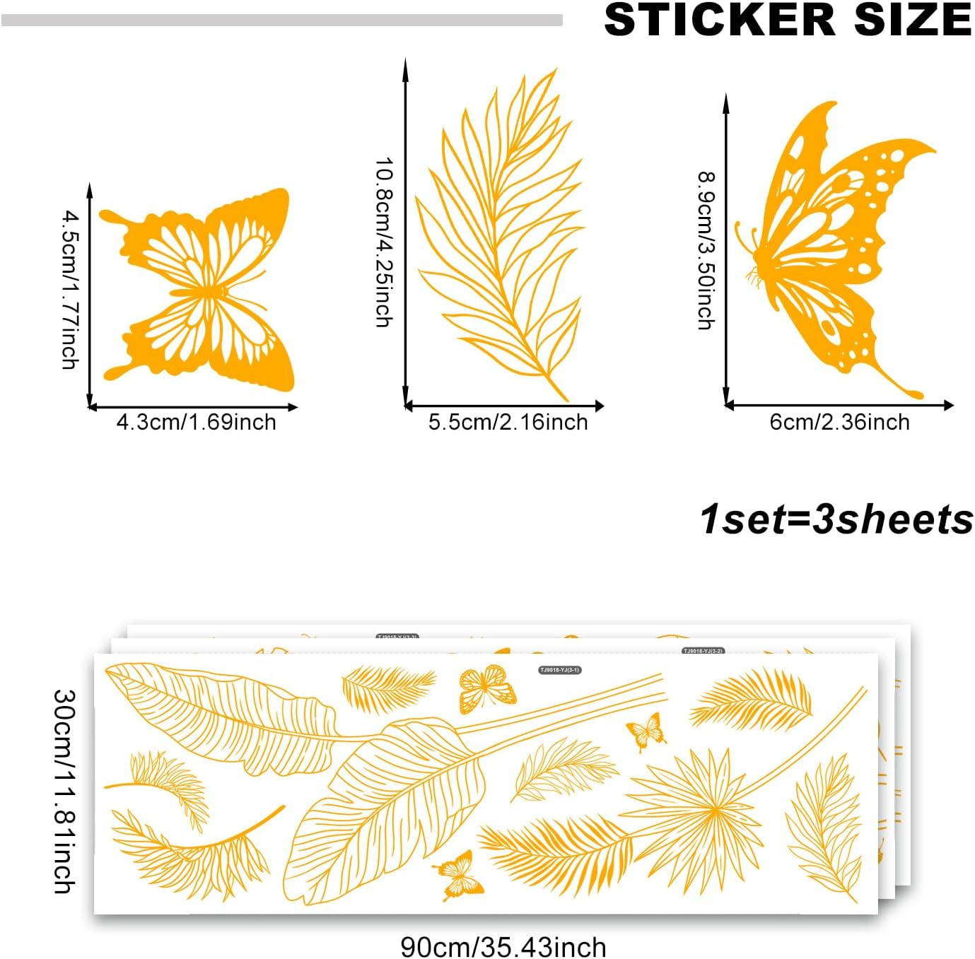 3 Gold Flower Wall Stickers Self-Adhesive Home Decor